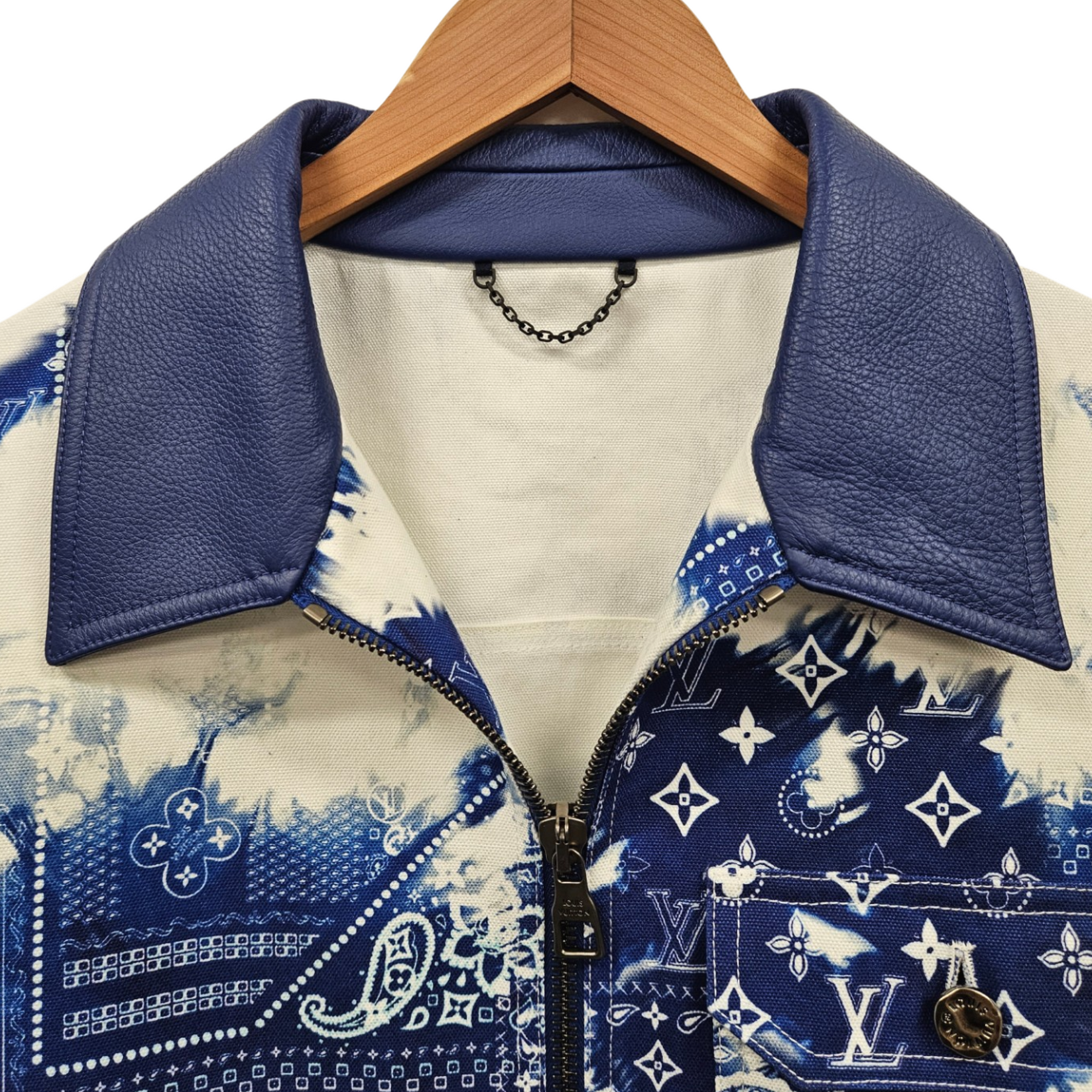 Louis Vuitton Monogram Bandana Mix Leather Denim Jacket - Size