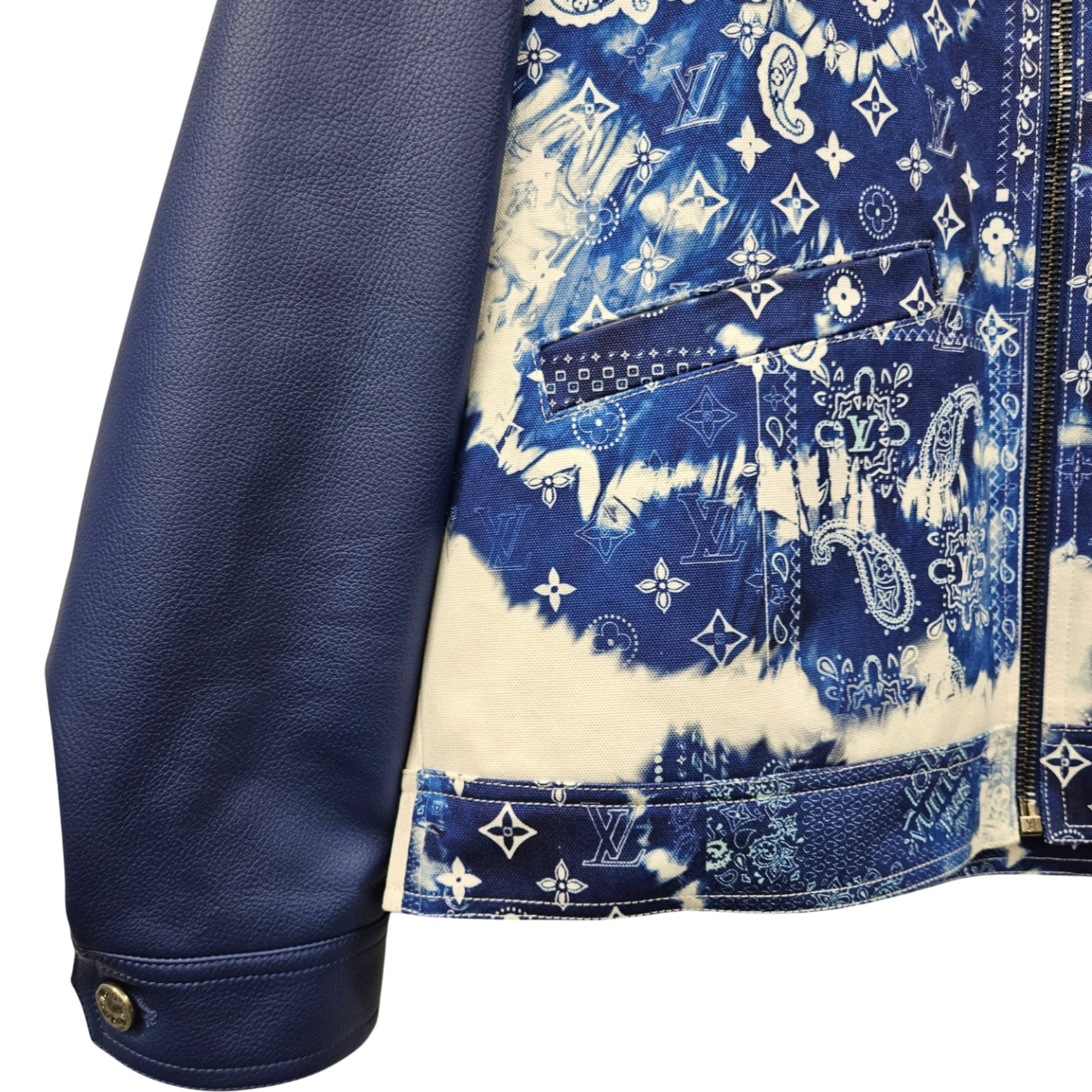 Louis Vuitton 2022 Monogram Bandana Leather Denim Mixed Moto Jacket - Blue  Outerwear, Clothing - LOU677482